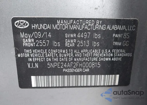 2015 Hyundai Sonata Se z USA, uszkodzony, nr VIN 5NPE24AF2FH000815